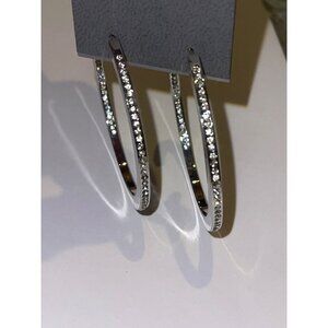 Express Silver Tone Rhinestone Hoop Earrings Vintage Y2K Deadstock